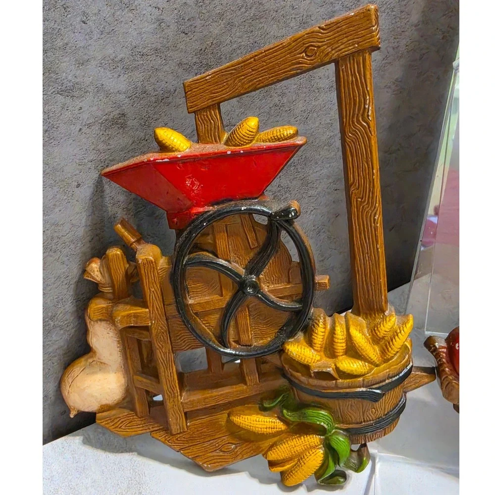 Vintage Homco 1978 Wall Plaques Apple Cider Press & Corn Grinder 1978
